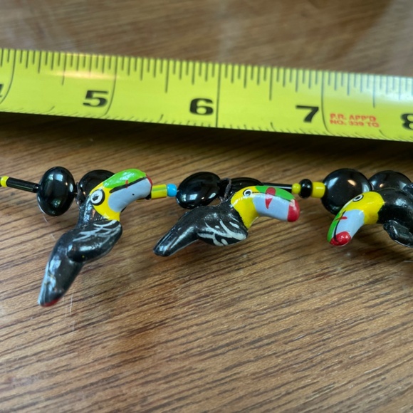 Whimsical Toucan beaded necklace with onyx beads. 16 inches long. - Picture 4 of 5